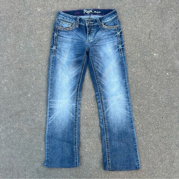 Rock 47 by Wrangler low rise embroidered pocket jeans 28x29 hemmed - Picture 2 of 6